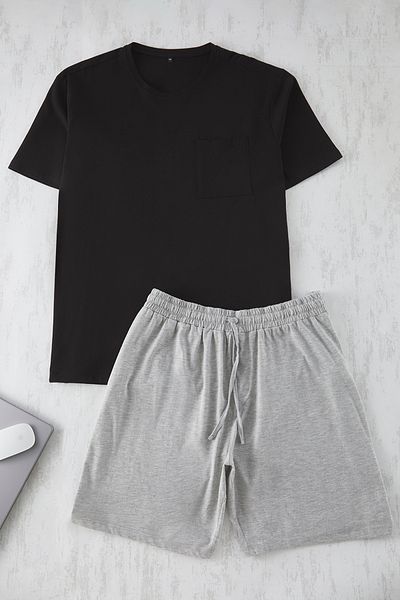 Trendyol Collection Σετ Πιτζάμες Πλεκτό Μαύρο Γκρι Πλεκτό Σορτς - TMNSS25AI00007