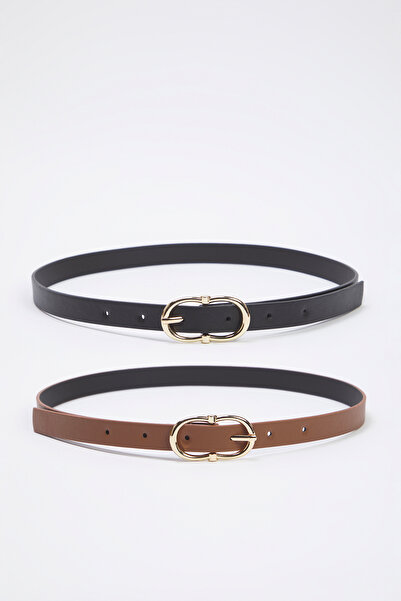Trendyol Collection Black-Tan 2 Pack Leather Look Women's Belt Twoss25Ke00008