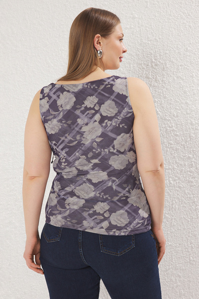 Trendyol Curve Γκρι τριαντάφυλλο με μοτίβο τούλι πλεκτή μπλούζα μεγάλου μεγέθους TBBSS25AF00092