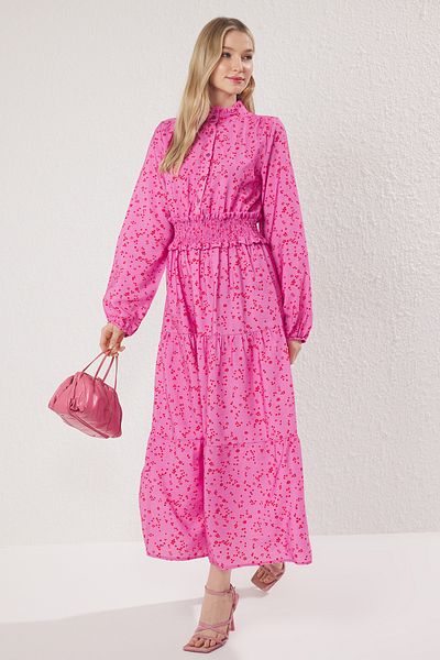 Trendyol Modest Φούξια φλοράλ μοτίβο Gipeli υφαντό φόρεμα TCTSS25EB00087
