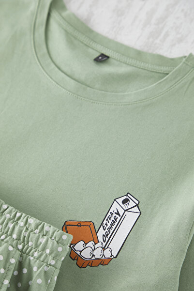 Trendyol Collection Σετ πιτζάμες με στάμπα μέντας πουά με κανονική εφαρμογή - TMNSS25PT00024