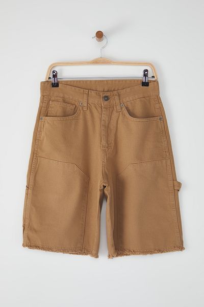 Trendyol Collection Camel Piece Stitching Wide Denim Shorts & Bermudas TMNSS25SR00038