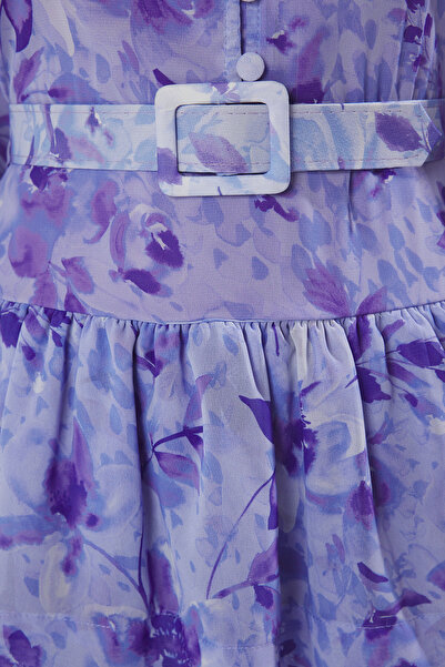 Trendyol Modest Μωβ φλοράλ μοτίβο σιφόν υφαντό φόρεμα TCTSS25EB00056