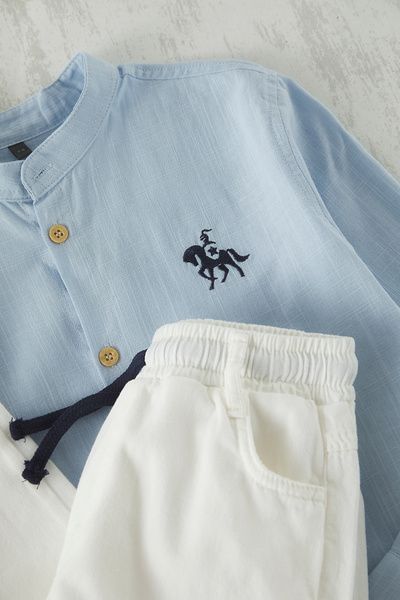 TRENDYOLKIDS Baby Blue Plain Weave Spodní a horní oblek TKDSS25AU00044