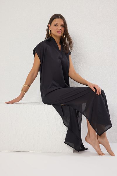 Trendyol Collection Μαύρο Midi υφαντό 100% βαμβακερό φόρεμα παραλίας TBESS25EL00106