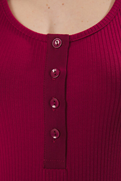 Trendyol Collection Burgundy Buttoned Regular/Normal Fit Knitted Bodysuit Twoss25Bd00013