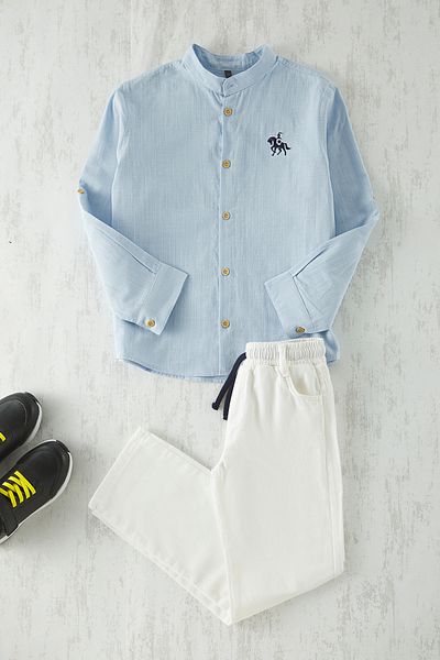 TRENDYOLKIDS Baby Blue απλό υφαντό κάτω-κοστούμι TKDSS25AU00044