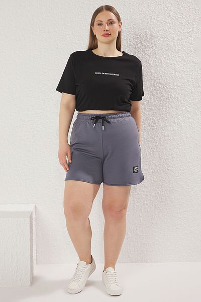 Trendyol Curve Detail antracitového štítku Pletené velké šortky a bermudy TBBSS25AP00036