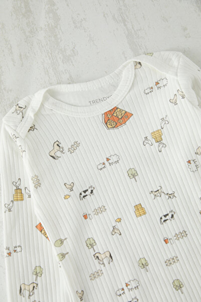 TRENDYOLKIDS Unisex Baby 100% βαμβακερό κορμάκι-παντελόνι πλεκτό σετ κάτω-πάνω