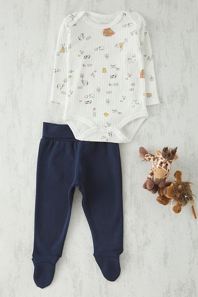 TRENDYOLKIDS Unisex Baby 100% Cotton Snap Fastener Body-Pants Knitted Top and Bottom Set
