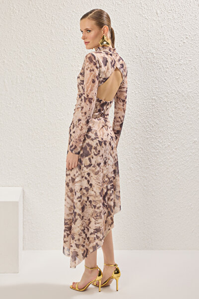 Trendyol Collection Többszínű leopárd tüll bélés testhezálló ruha TPRSS25EL00036