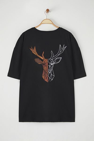 Trendyol Collection Plus Size Black Animal Printed Oversize Cotton T-Shirt - Tmnss25Bf00026