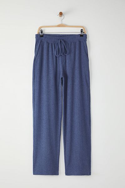 Trendyol Collection Indigo Wide Leg Textured Open Leg Sweatpants