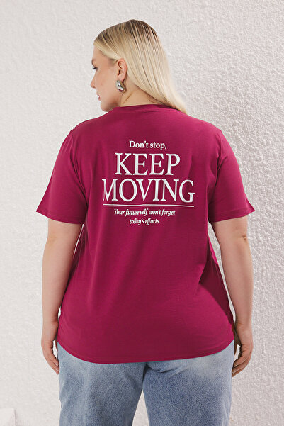 Trendyol Curve Plus Size Boyfriend Fit T-Shirt - Cherry Back Print, Knitted Tbbss25Bf00059