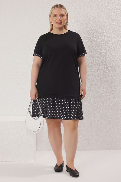 Trendyol Curve Πουά Μαύρο Πλεκτό Φόρεμα Plus Size - TBBSS25AH00190