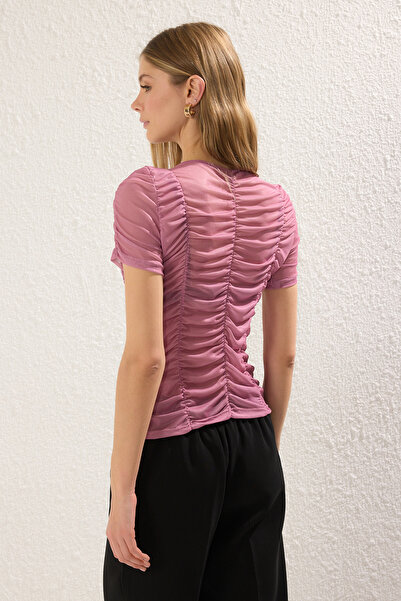 Trendyol Collection Πλεκτή μπλούζα σε χρώμα πούδρας με λεπτομέρεια - TWOSS25BZ00213