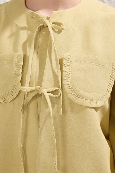 Trendyol Modest Világos khaki kötésű, részletes lenkeverék szőtt felső és alsó készlet TCTSS25US00031