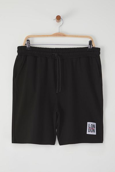 Trendyol Collection Black Textured Pique Shorts with London Label - Bermuda Tmnss25Sr00030