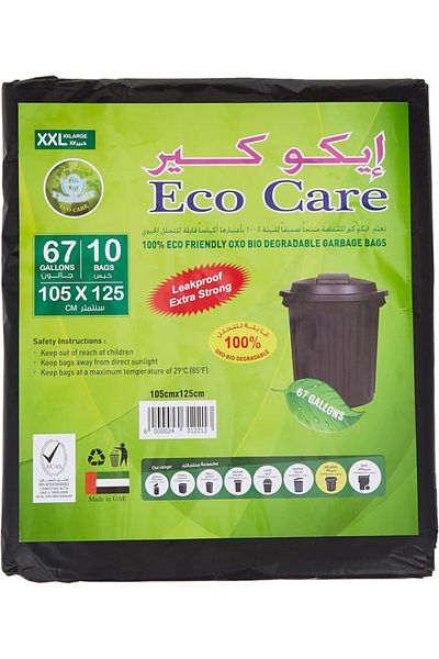 Eco Care Black Garbage Bagsheet, 10S, 67 Gallon - 105X125