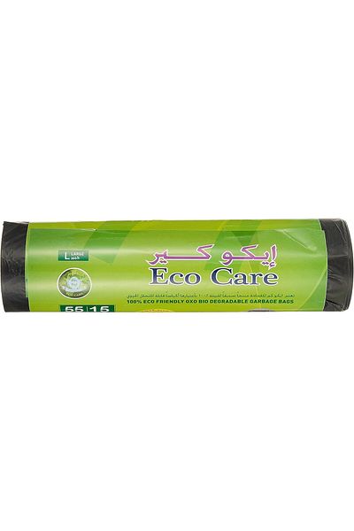 Eco Care Black Garbage Bag Roll - 15 Count, 55 Gallons, 80X110 Cm