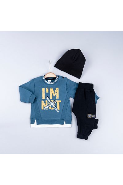 Bubbly Boy's I'M Not Printed Sweat Beanie Cargo Pocket Tracksuit 3 Piece Set
