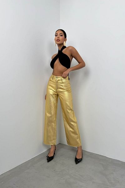 Kokosh moda Pantaloni metalici cu talie înaltă