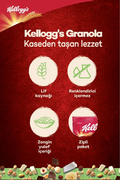 Kellogg's Beyaz Çikolata Parçacıklı Ve A.fıstıklı Granola 300gr X3adet,%46 Yulaf Içerir,lif Kaynağı