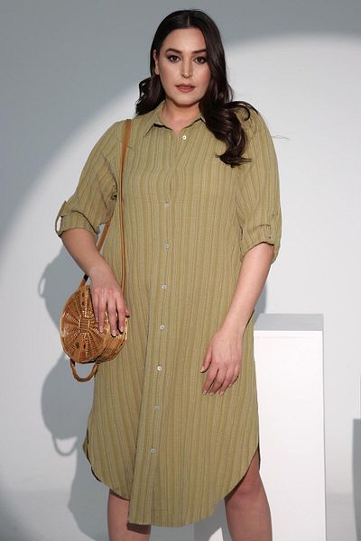 Metpoint Trend42Plus Large Size Long Khaki Shirt Dress