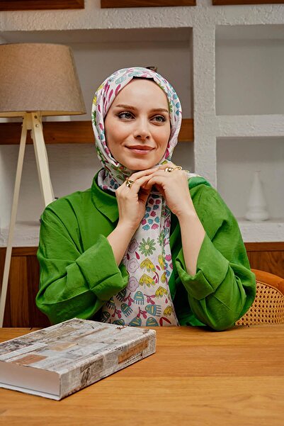 AFVENTE Şal verde din bumbac moale cu model de flori