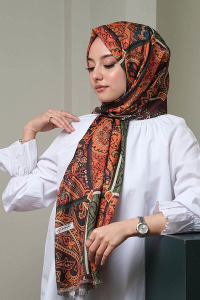 AFVENTE Brown Cotton Shawl - Paisley Patterned