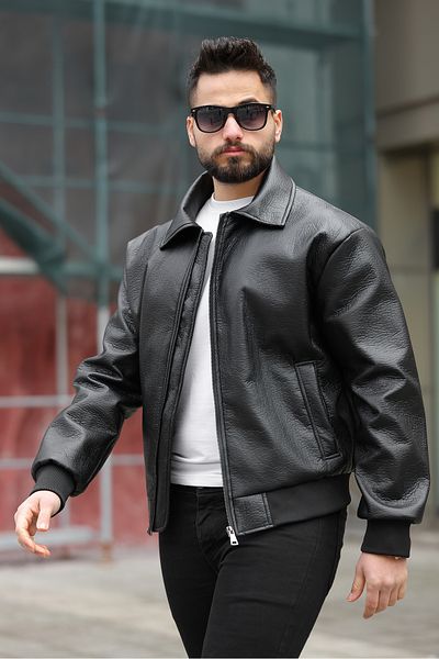 S&M CLOTHİNG Oversize Vintage Men's Black Leather Jacket