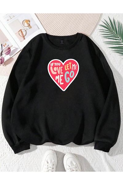RPT MODA OVERSIZED RELAXED FIT BICYCLE COLLAR BASICS SWEATSHIRT TOP WITH PRINTED HEART DETAIL