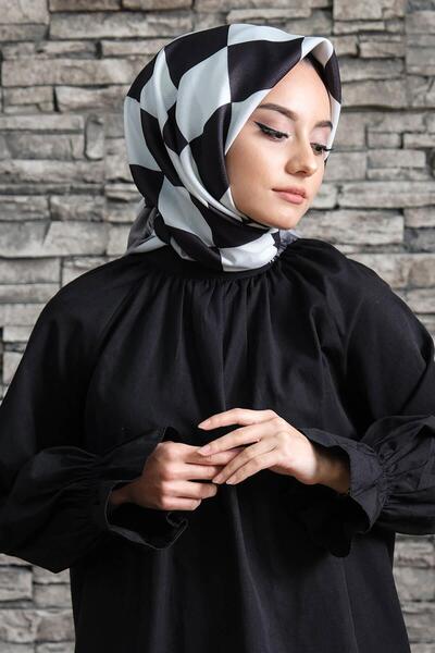 AFVENTE Ασπρόμαυρο καρό βαμβακερό κασκόλ