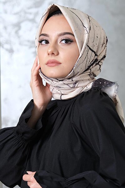 AFVENTE Mermer Desen Bej Pamuk Eşarp