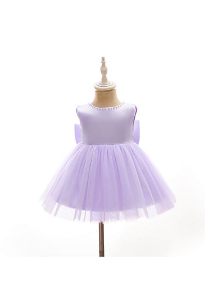 HSNLİFE Baby Girl Lilac Collar Pearl Dress Birthday Dress Girl's Evening Dress Elegant Princess Dress