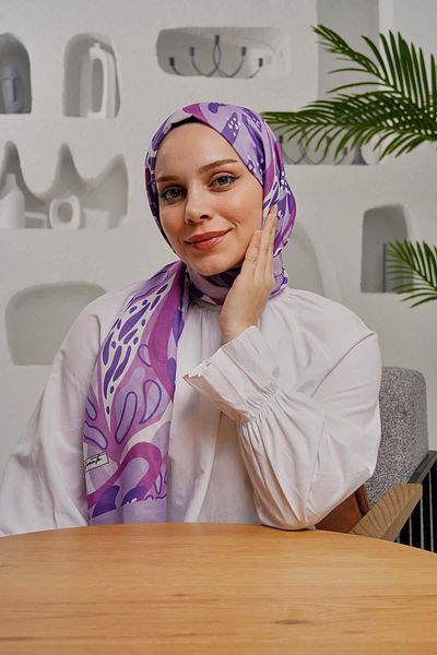 AFVENTE Purple Leaf Patterned Soft Cotton Tropical Shawl