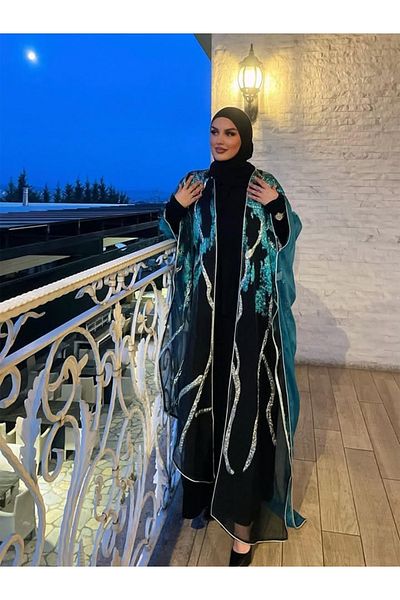 fiore fashion Takim Kaftan Abaya Ferace Abaya Bisht Thin Fabric Suitable for Size 38-46 Plus Size 145 cm
