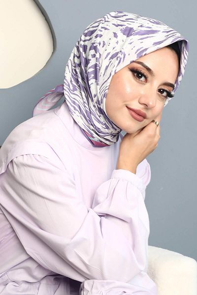 AFVENTE Purple Patterned Wavy Soft Cotton Scarf