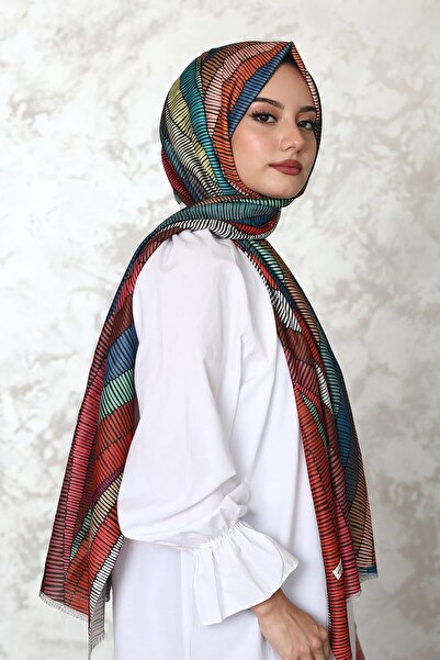 AFVENTE Colorful Wavy Cotton Shawl - Patterned Design