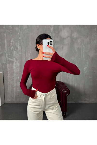 peri tower Μαλακή υφή Modal Fabric Claret Red Boat Neck Μακρύ μανίκι κορμάκι