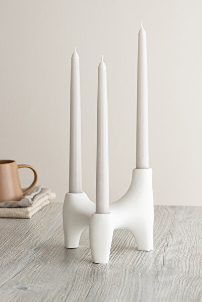 SANAT SEPET İŞLERİ Beyaz Iskandinav Tarzı 3 Ayaklı Beton Şamdan - 3'lü Şamdan...