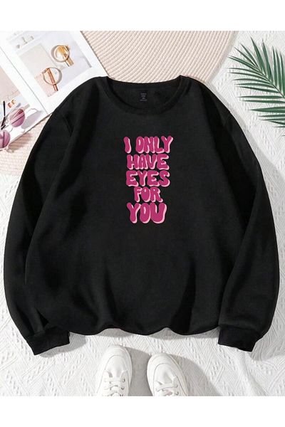RPT MODA Oversized Casual Cut Only Have Text Print Detail Cycling Collar Basic Sweatshirt Top
