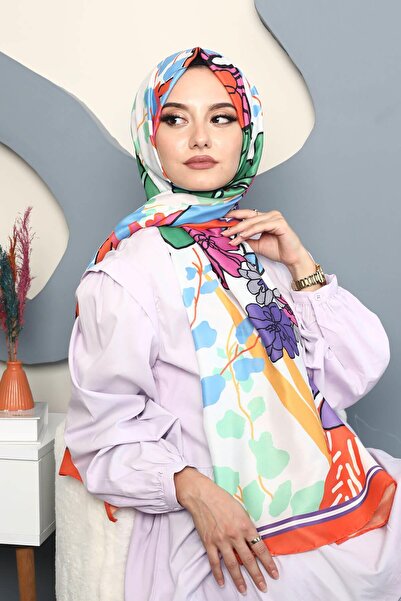 AFVENTE Orange Floral Patterned Soft Cotton Shawl