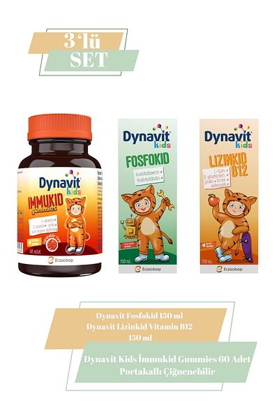 Dynavit Kids Immukid Gummies 60 Pieces Orange & Phosphocid 150 ml & Zincid Vitamin B12