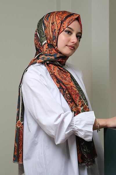 AFVENTE Brown Cotton Shawl - Paisley Patterned