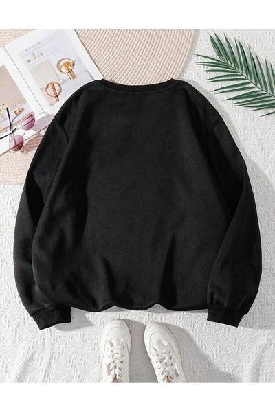 RPT MODA Oversized Casual Cut Flower Emoji Print Detail Cycling Collar Basic Sweatshirt Top