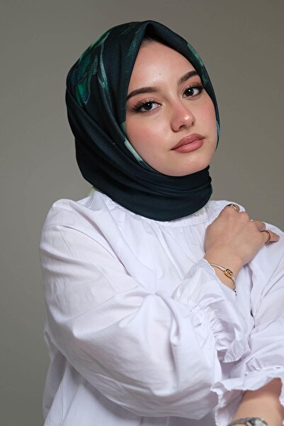 AFVENTE Leaf Pattern Green Cotton Scarf