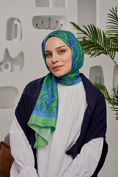 AFVENTE Şal verde din bumbac moale cu model abstract