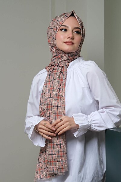 AFVENTE Коричнева бавовняна шаль з легким геометричним візерунком