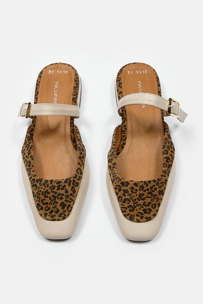 NILUFARR Papuci de damă Samu Bej din piele naturală cu model leopard